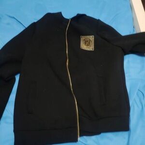 Men's Black Bomber Jacket with Gold Accents